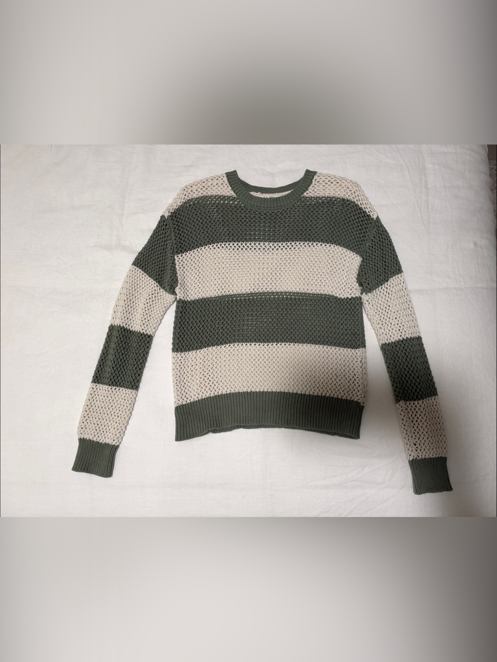 Z Supply Olive & Cream Striped Open-Knit Crew Sweater